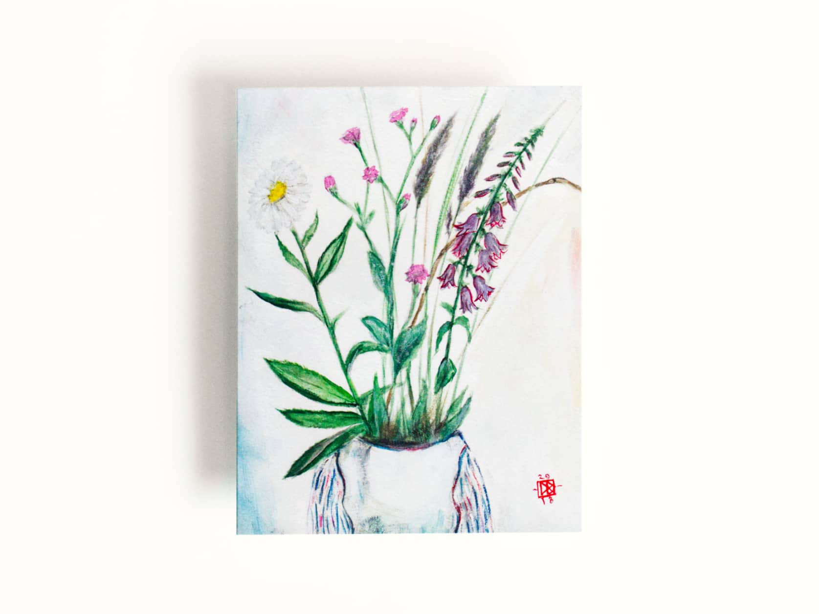 Card with painting of wildflowers in a vase