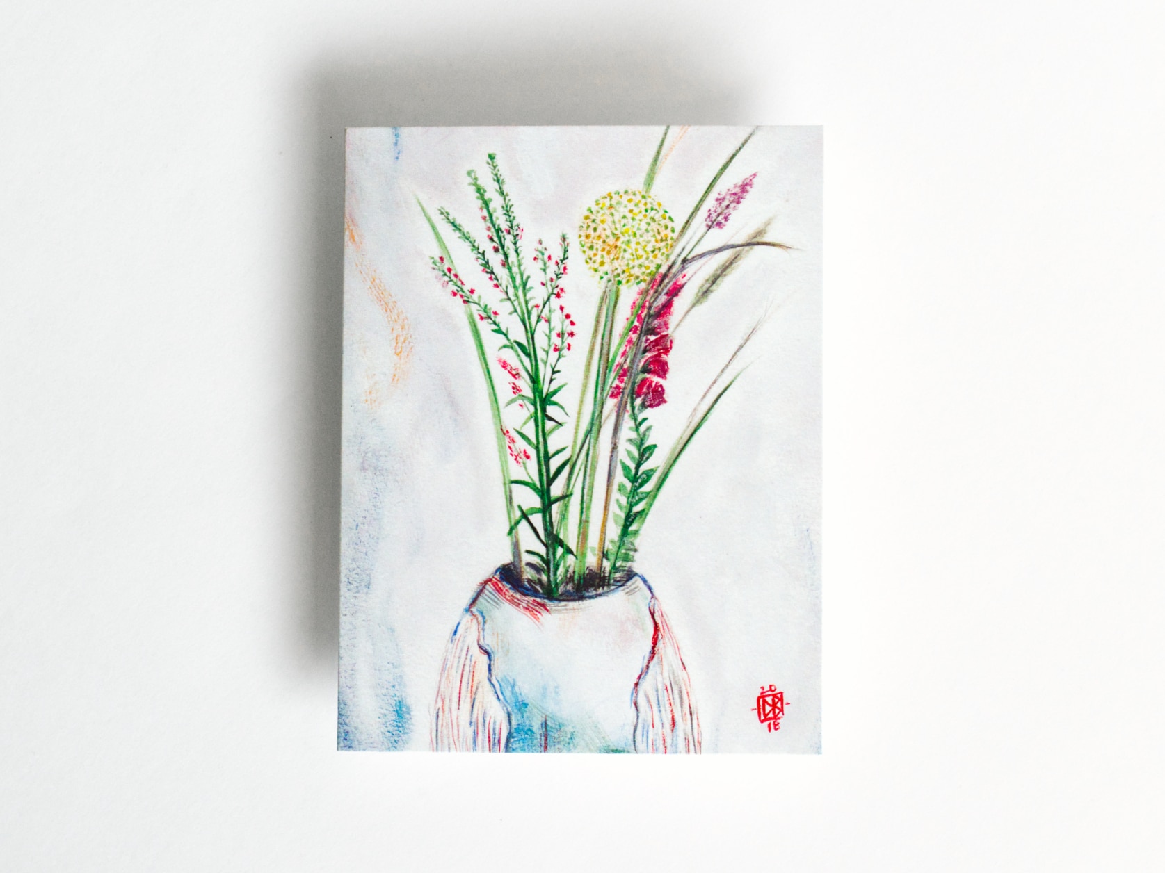 Card with painting of wildflowers in a vase