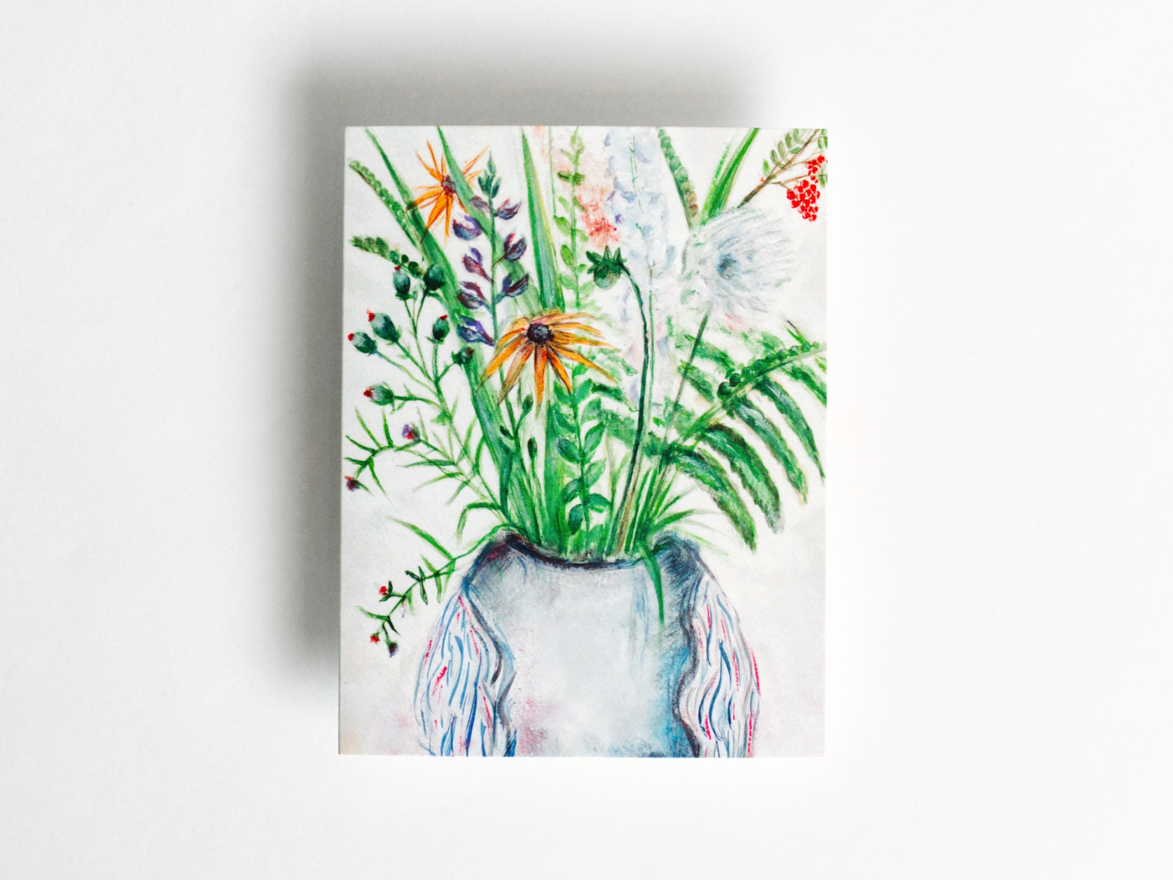 Card with painting of wildflowers in a vase